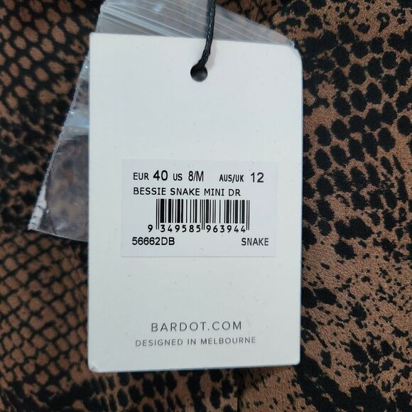 NEW BARDOT 'Bessie' Snake Print Ruffle Tiered Belted Mini Dress size 8 - Picture 8 of 9
